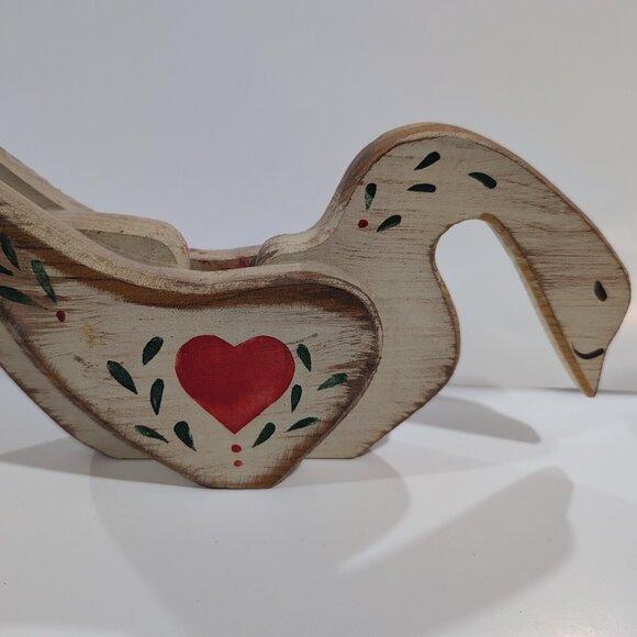 Handmade Other - Vintage Handmade Hand Painted Wooden Christmas Goose Candle Holder